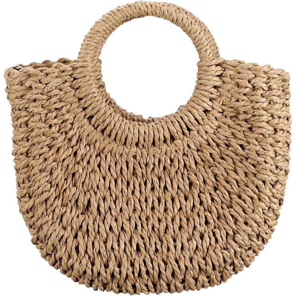 Boho Straw Crossbody Bag Small Woven Purse with Round Handle for Women
